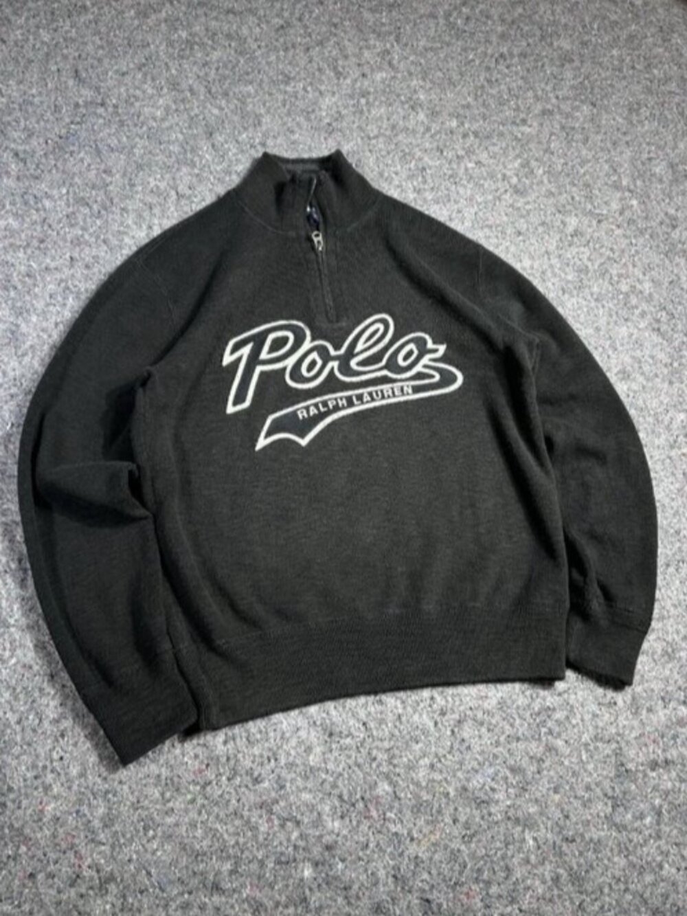 Polo Ralph Lauren Sweater Mens Medium Black Logo 1/4 Zip Pullover Sweatshirt